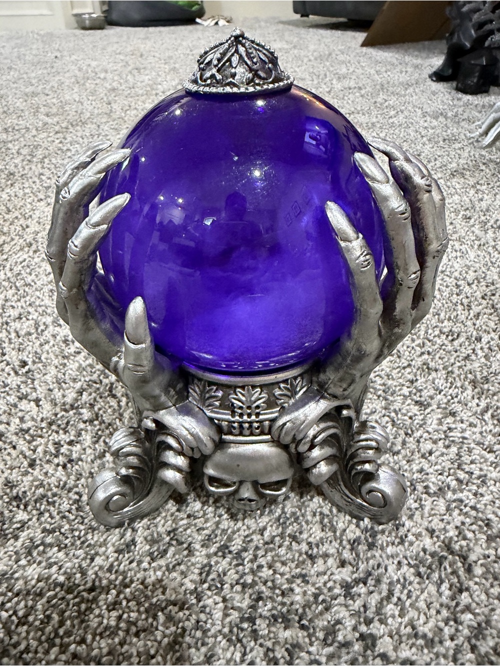 Decorative Purple Orb with Silver Gothic Hand Stand - Home Accent